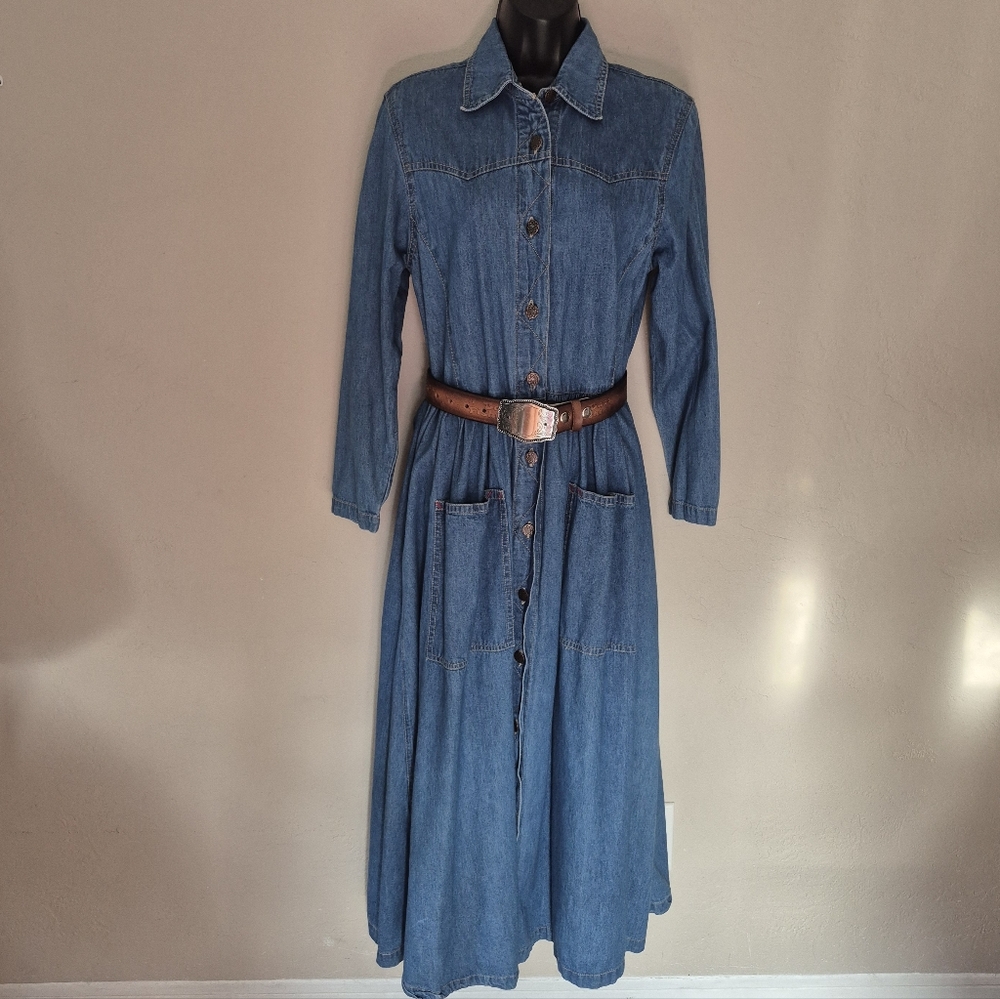 Vintage 80s Western Yeehaw Long Sleeve Dress Small - Picture 3 of 10